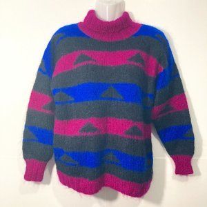 Bernat Original knit turtleneck sweater striped multicolor Wool? Y2K No size